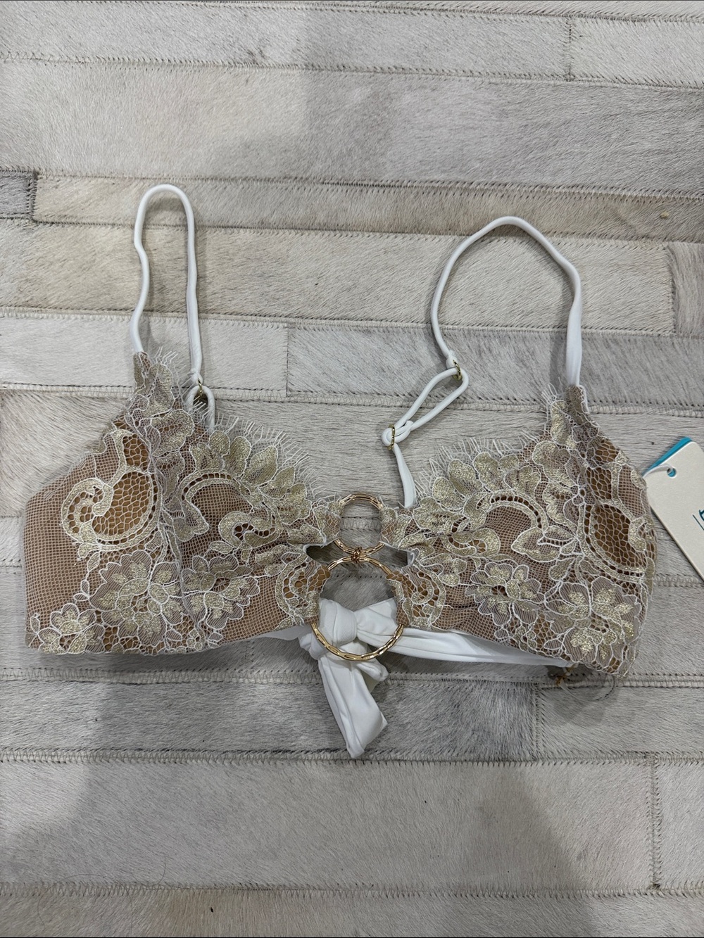 Beach Bunny Lace Bralette in Beige and White